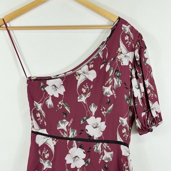 La Maison Talulah Maroon Floral One Shoulder Midi Cottage Dress Women's Small - Picture 4 of 6